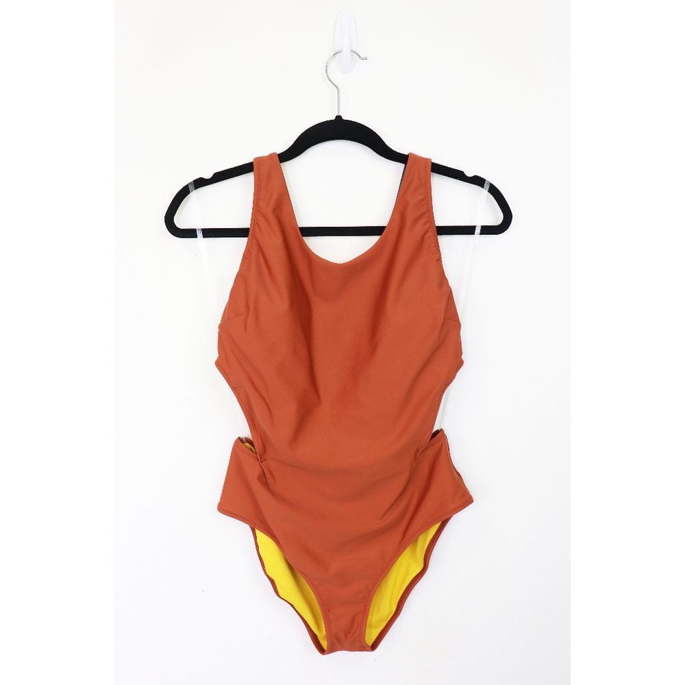 Prana Neolani One Piece Swimsuit Open Cut Cheeky Deep Liqueur Burnt Orange Large